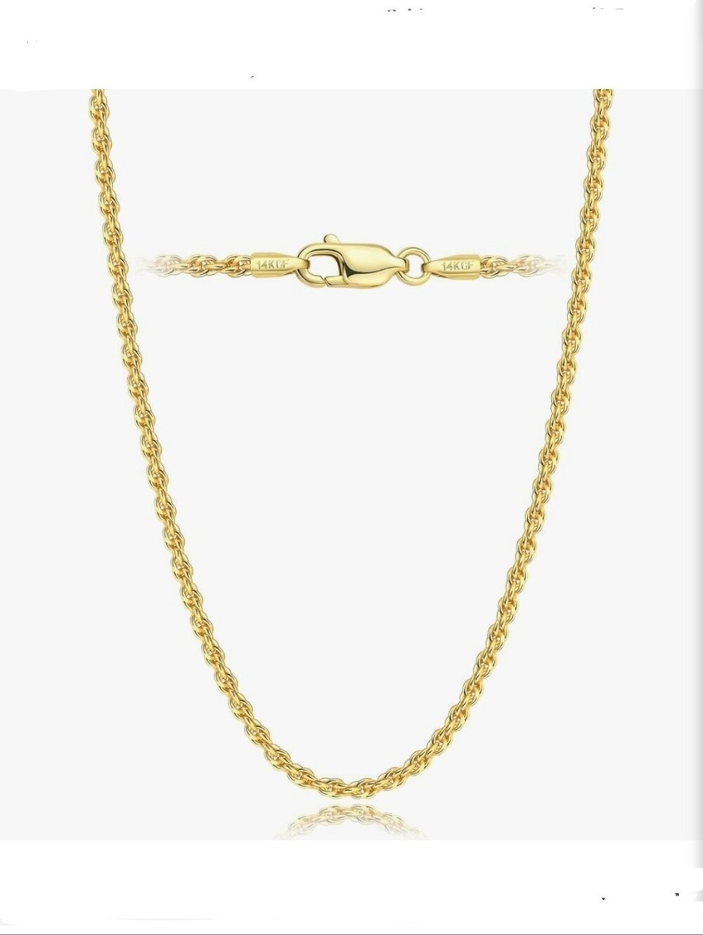 NIB Solid 14k Gold Rope Chain. 2.1 mm, 16" Lobster Clasp